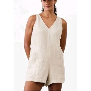 Athleta Retreat Linen Romper Undyed Tan Pockets Size Medium Tall #588262‎